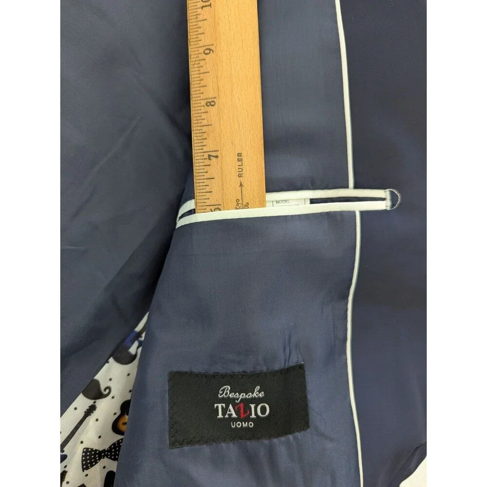 Bespoke TAZIO uomo 48R Sport Coat Blazer Exclusive Modern Fit Blue & Cream White